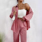 European And American Women's Clothing Solid Color Loose Drooping Smooth Pleated Casual Two-piece Suit