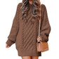 Women's Round Neck Long Sleeve Twisted Knitted Mid-length Dress Sweater