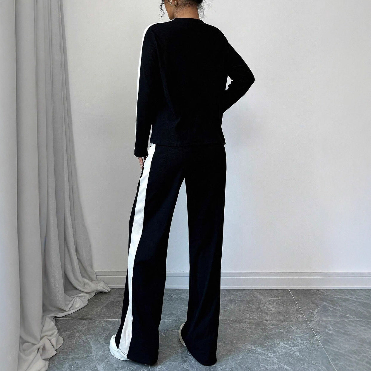 Trousers Suit European And American Autumn And Winter Women Color Contrast Patchwork Fashion Two-piece Suit
