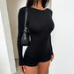 Slim Fit Backless Long Sleeve Shorts Jumpsuit For Women