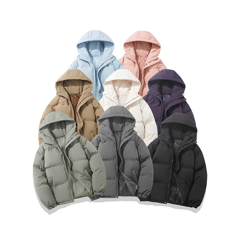 Veste matelassée à capuche de couleur unie avec fermeture éclair