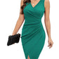 Women's V-neck Sleeveless Artificial Wrap Pleated Tight Cocktail Party Work