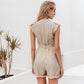 Casual pocket jumpsuit solid color sleeveless belt tide overalls