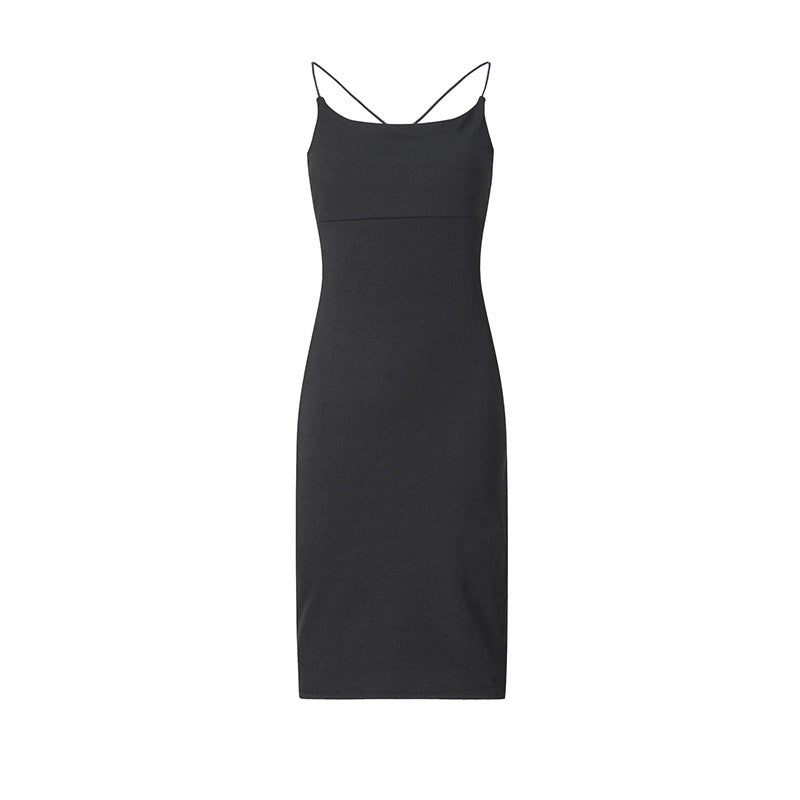 New European And American Backless Slit Slim Sleeveless Sling Dress