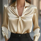 Autumn Fashion Temperament Solid Color Satin Pleated Long Sleeve Shirt Women