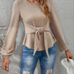 Round Neck Lantern Solid Color Long Sleeve Shirt