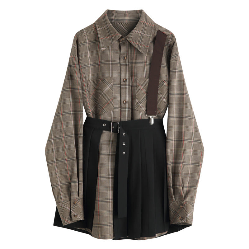 Ladies plaid shirt skirt suit