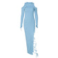 Robe fendue à manches longues et leggings ajourés de couleur unie pour femme