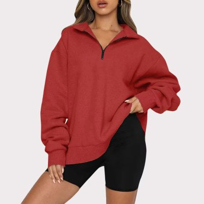 Casual Top Half Zipper Pullover Long Sleeved Sweatshirt