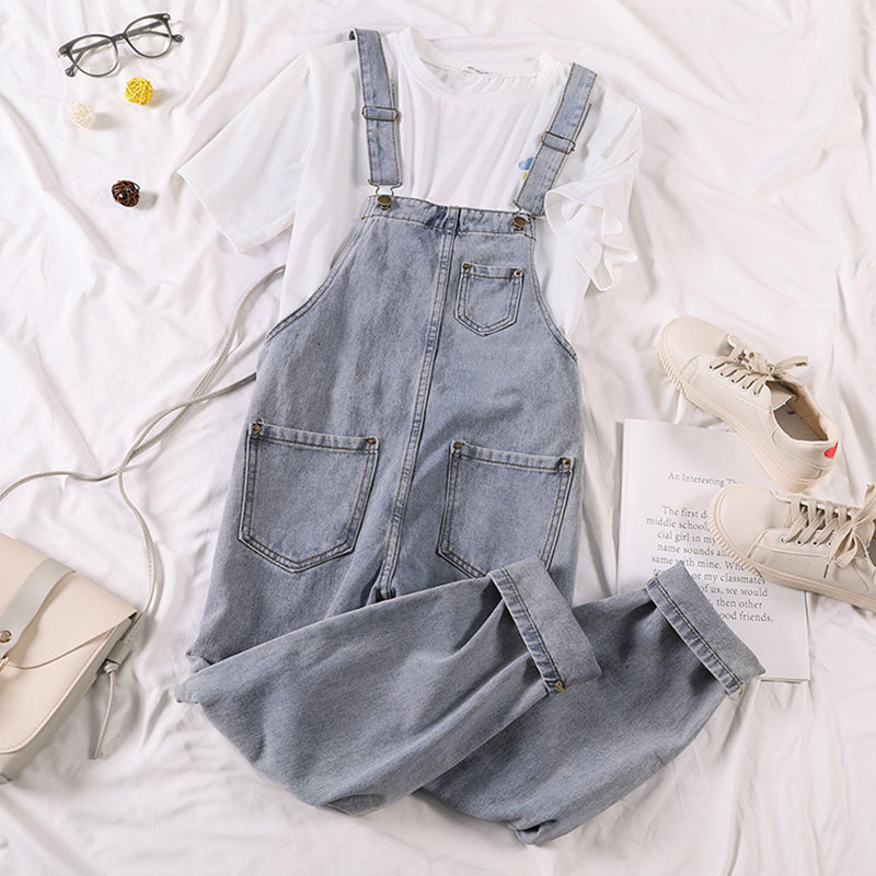 Fashion Women's Solid Color Denim Overalls
