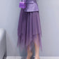 Solid Color Irregular Mesh Skirt High Waist A- Line Skirt