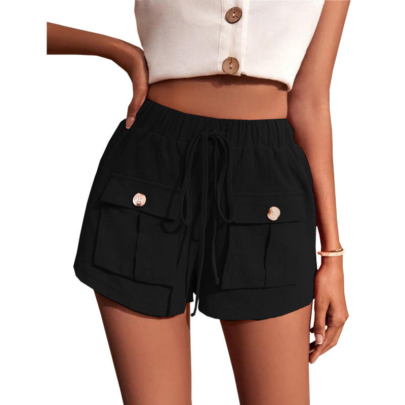 Short cargo ample taille moyenne avec cordon de serrage pour femme