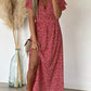 Women's Temperament Printed Single Row Split Dress