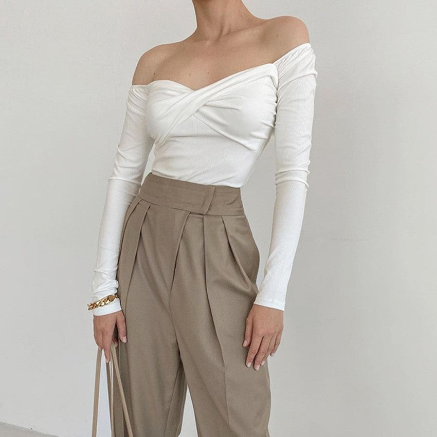 One-line Neck Strapless Breast Wrap Slim Long Sleeves