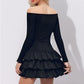 Womens Stylish And Elegant Solid-Color Ruffle-Trimmed Patchwork Dress