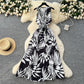 Retro Crew-neck Lace-up Sleeveless Printed Dress
