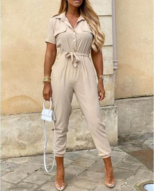 Lapel printed jumpsuit