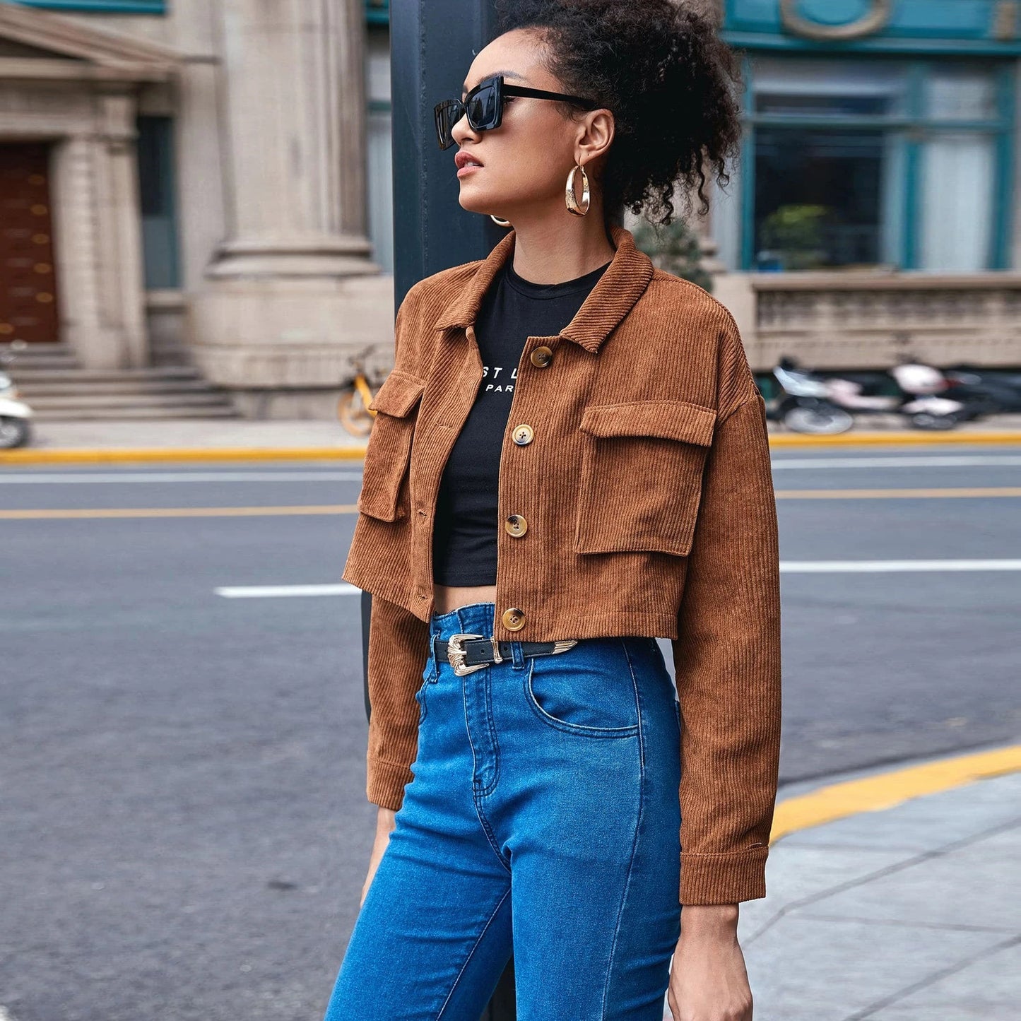Corduroy Loose Short Long Sleeve Small Coat