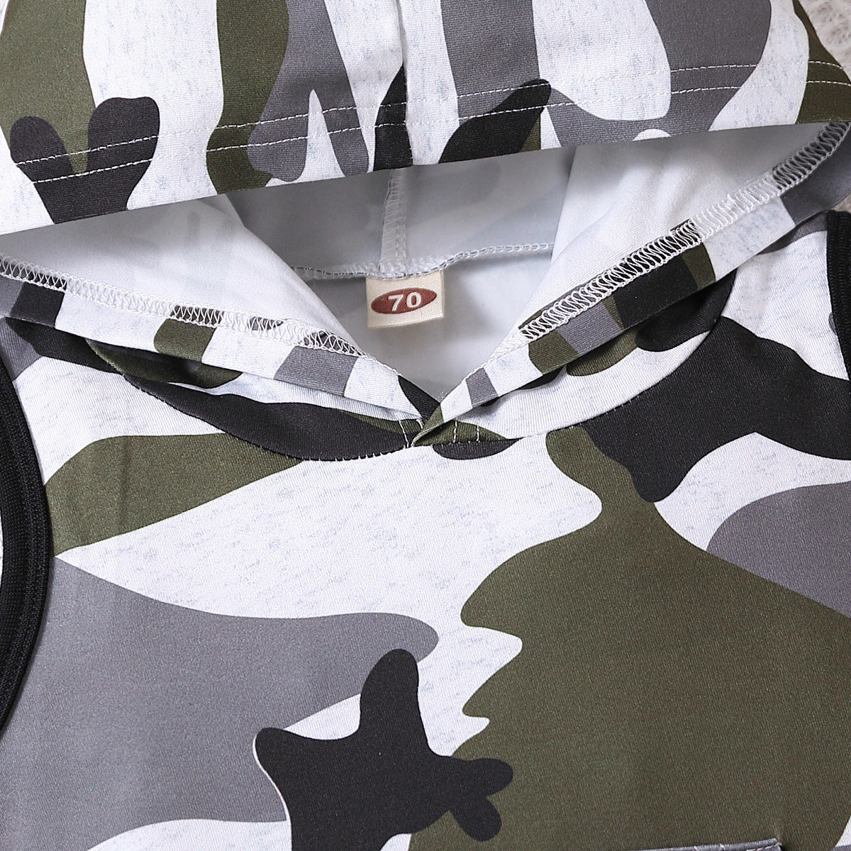 Camouflage Hooded Sleeveless Top Shorts Suit