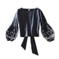 High Waist Short Niche Design Feeling Versatile Lantern Sleeve