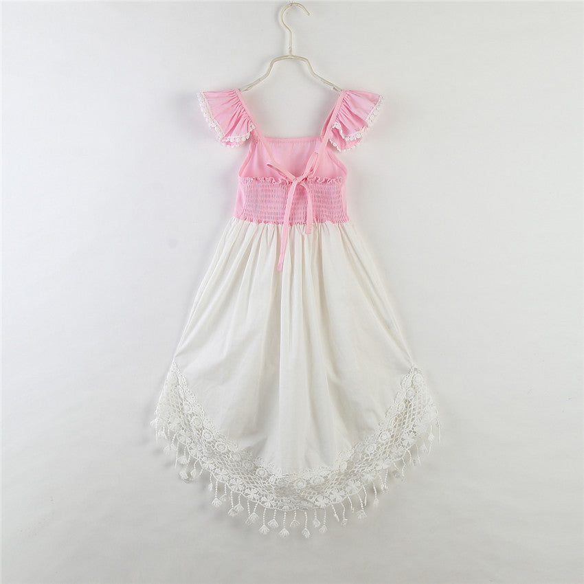 Jupe pour enfant, bretelles, manches volantées, jupe irrégulière pour fille
