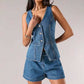 European And American Style Women's Vest Waist-tight Mid-waist Denim Shorts