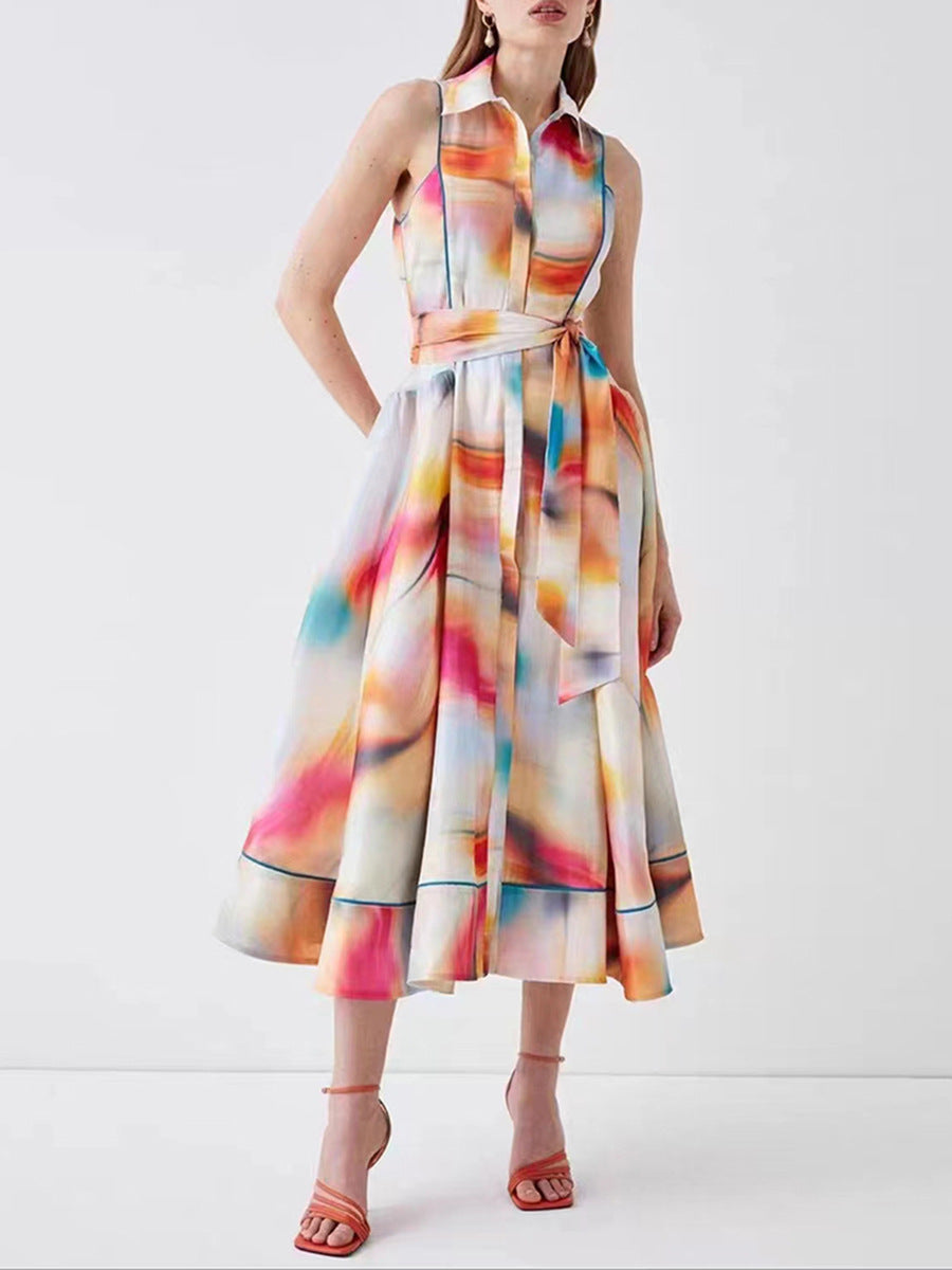 Robe à lacets imprimée à col polo pour femme