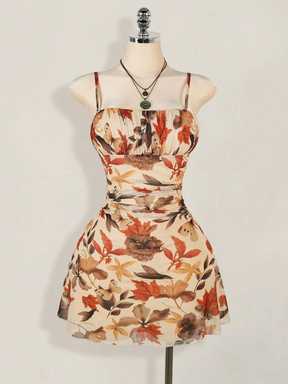 Sexy Strap Print Dark Gothic Style Loose Dress