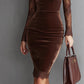 Elegant V-neck Lace-panelled Waist-cinching Hip-hugging Dress