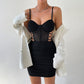 Womens Hollowed-Out Cross-Tie Underwire Fishbone Slimming Camisole Dress