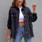 Women's Oversized Frayed Lightweight Denim Jacket Button Down Ripped Distressed Jean Shacket