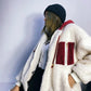 Lamb wool hooded color-blocking thick warm cotton coat