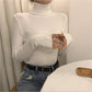 Pull chaud à manches longues et col haut pour femme