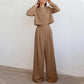 Loose-fitting Solid Color Long Sleeves Casual Two-piece Suit Wide Leg Pants Suit