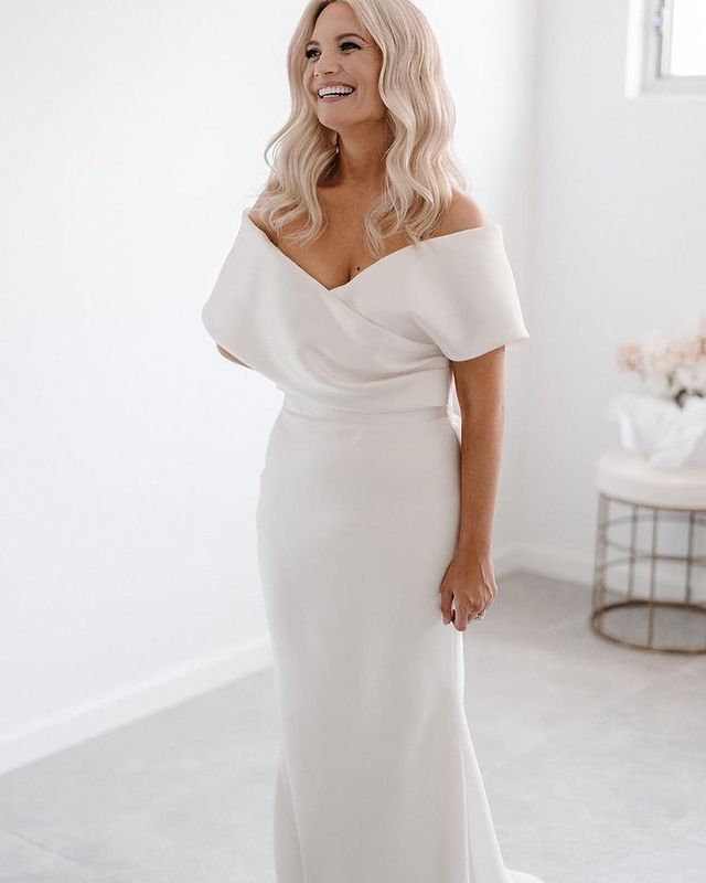 White Satin Wedding Dress Summer One-shoulder Slim Slimming Tail Dress