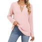 Loose-fitting V-neck Long Sleeves T-shirt Top For Women