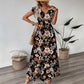Printed V-neck Flared Sleeve Long Dress