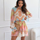 Fashionable Bohemian-style Printed Stand Collar Pleated Long-sleeve Dress