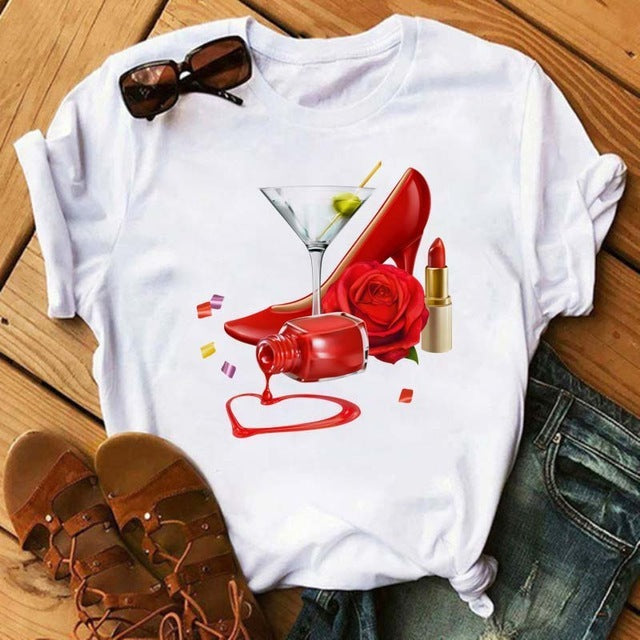 T-shirt Kawaii Verre à Vin Rose Gold