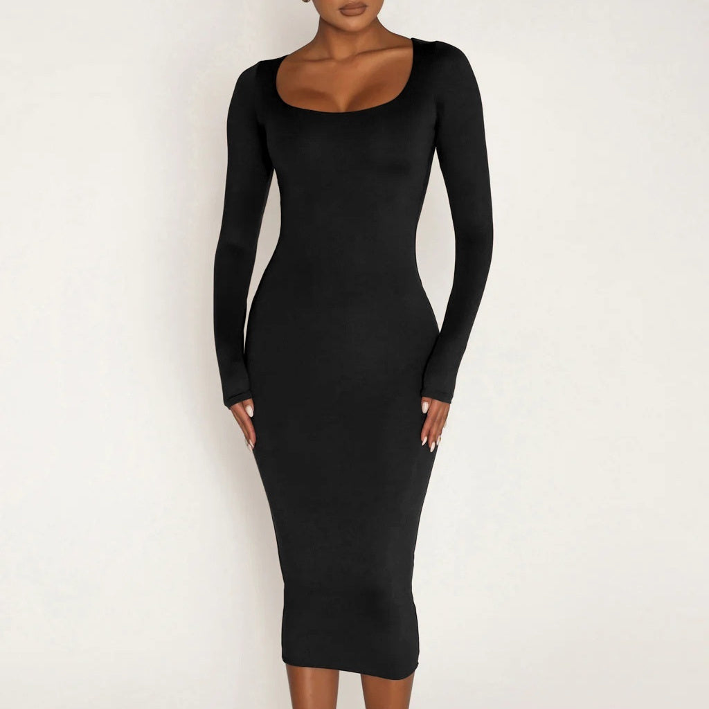 Round Neck Fleece Thickened Slim Fit Hip Skirt