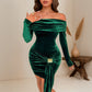 Womens Sexy Off-shoulder Velvet Dress