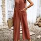 Combinaison sans manches tendance avec boutons, pantalon large et décontracté pour femme