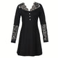 Summer New Women's Solid Color Lace See-through V-neck Dress