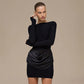 Casual Slim-fit Crew-neck Long-sleeve Ruched Mini Dress