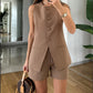 2-piece Sleeveless Round Neck Button High-waisted Trousers Business Work Suits