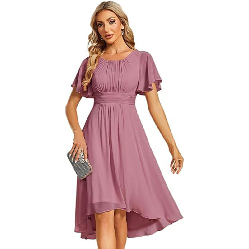 Robe de soirée élégante à col rond et manches courtes pour femme