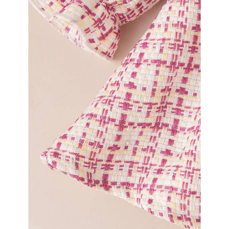 Children's Plaid Lace Collar Bow Dress