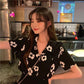 Ladies Fashion Personality Hong Kong Style Flower Shirt