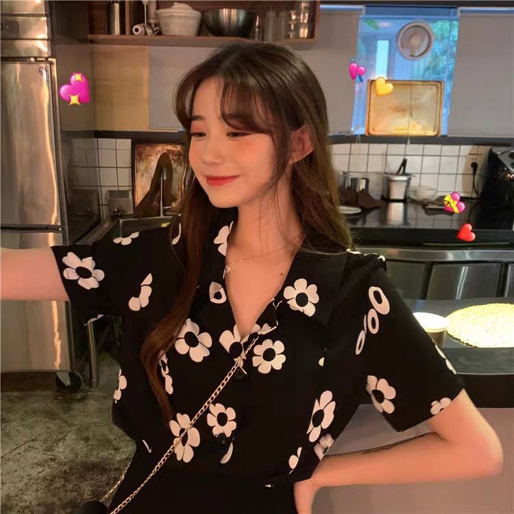 Ladies Fashion Personality Hong Kong Style Flower Shirt