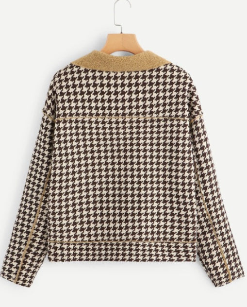 Long-sleeved plaid retro plush coat